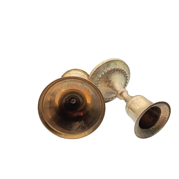 Vintage Brass Candlestick Holders Pair Decorative Beaded Rim Antique Style Home - Picture 4 of 4